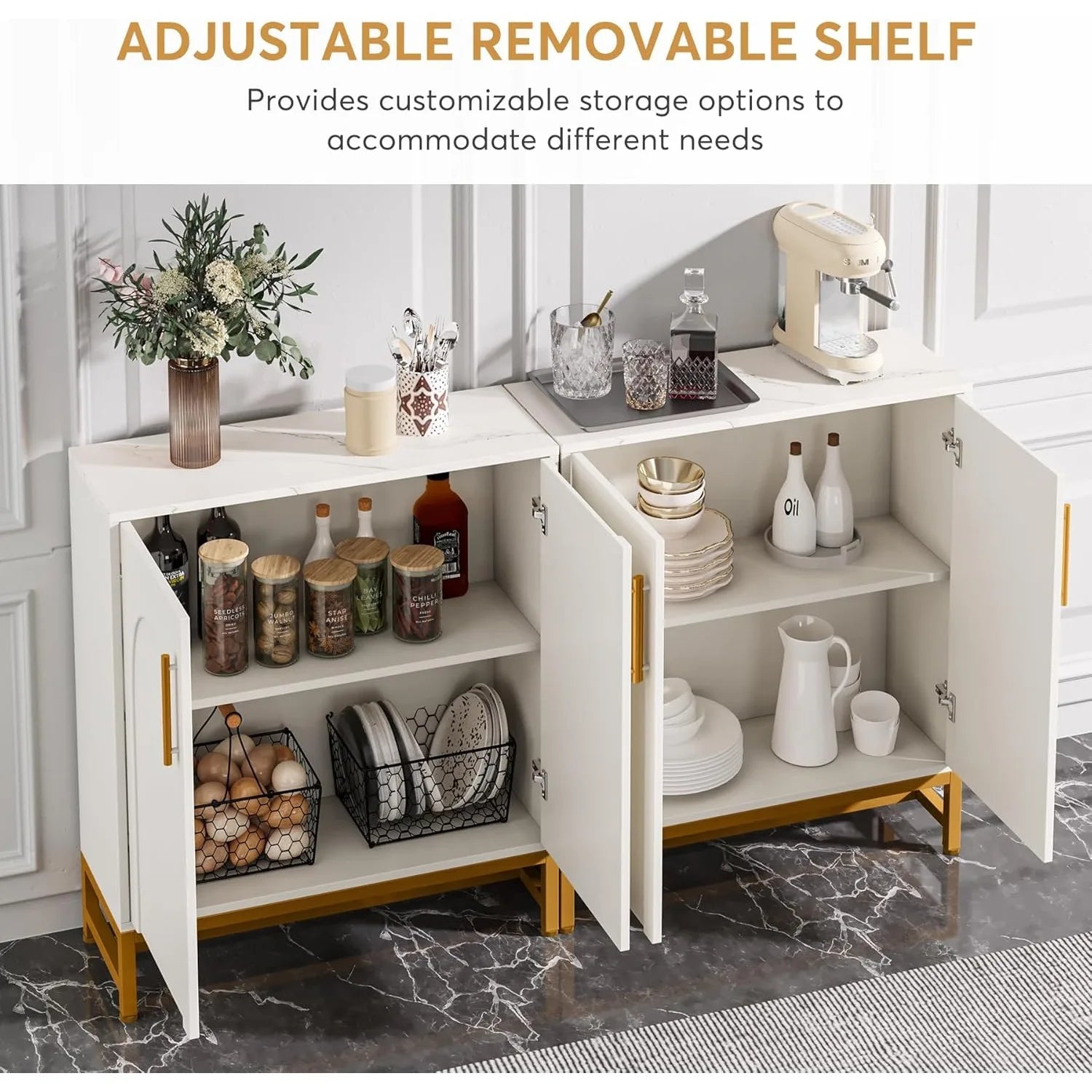 Lucy White & Gold Arched Door Buffet Cabinet