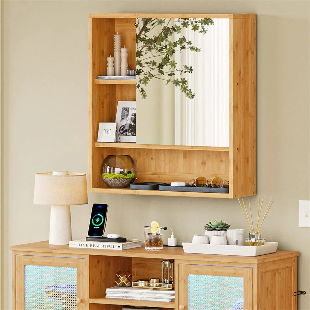 Charmline original Wood Brown mirrored cabinet with open shelving; styling accessories are not included