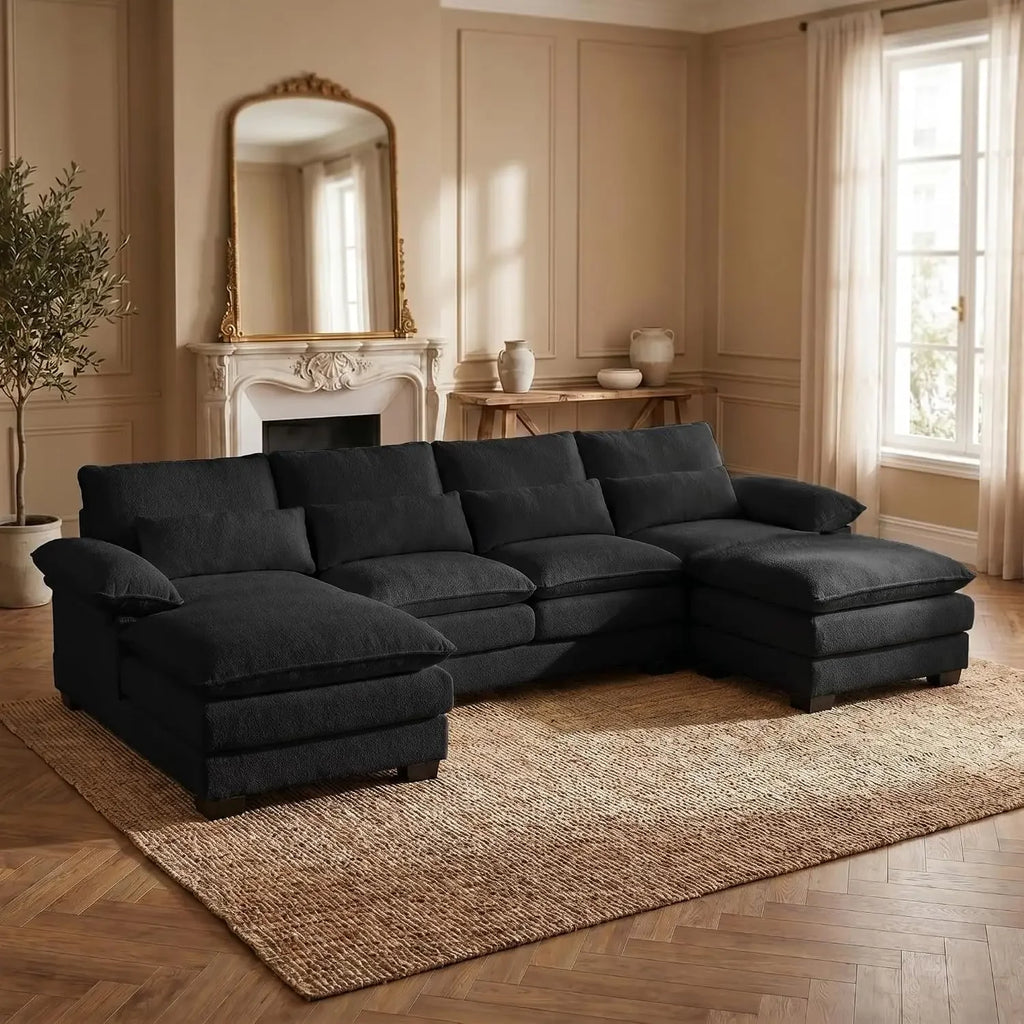 Halewyn sectional in Dark Black chenille fabric with dual chaise seating