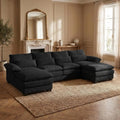 Halewyn sectional in Dark Black chenille fabric with dual chaise seating