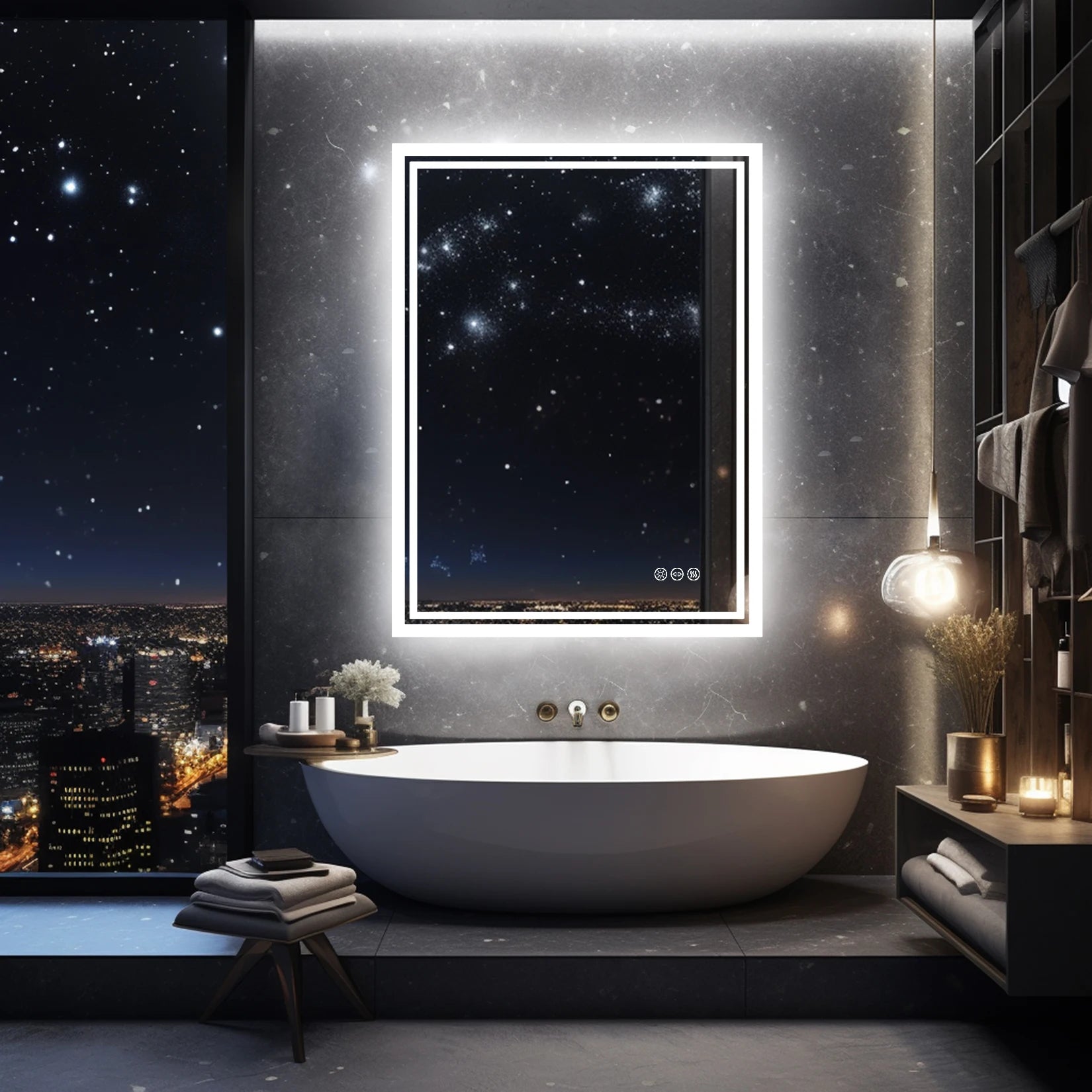 Aurora LED Rectangle Bathroom Mirror with Anti-Fog and Dimmable Light