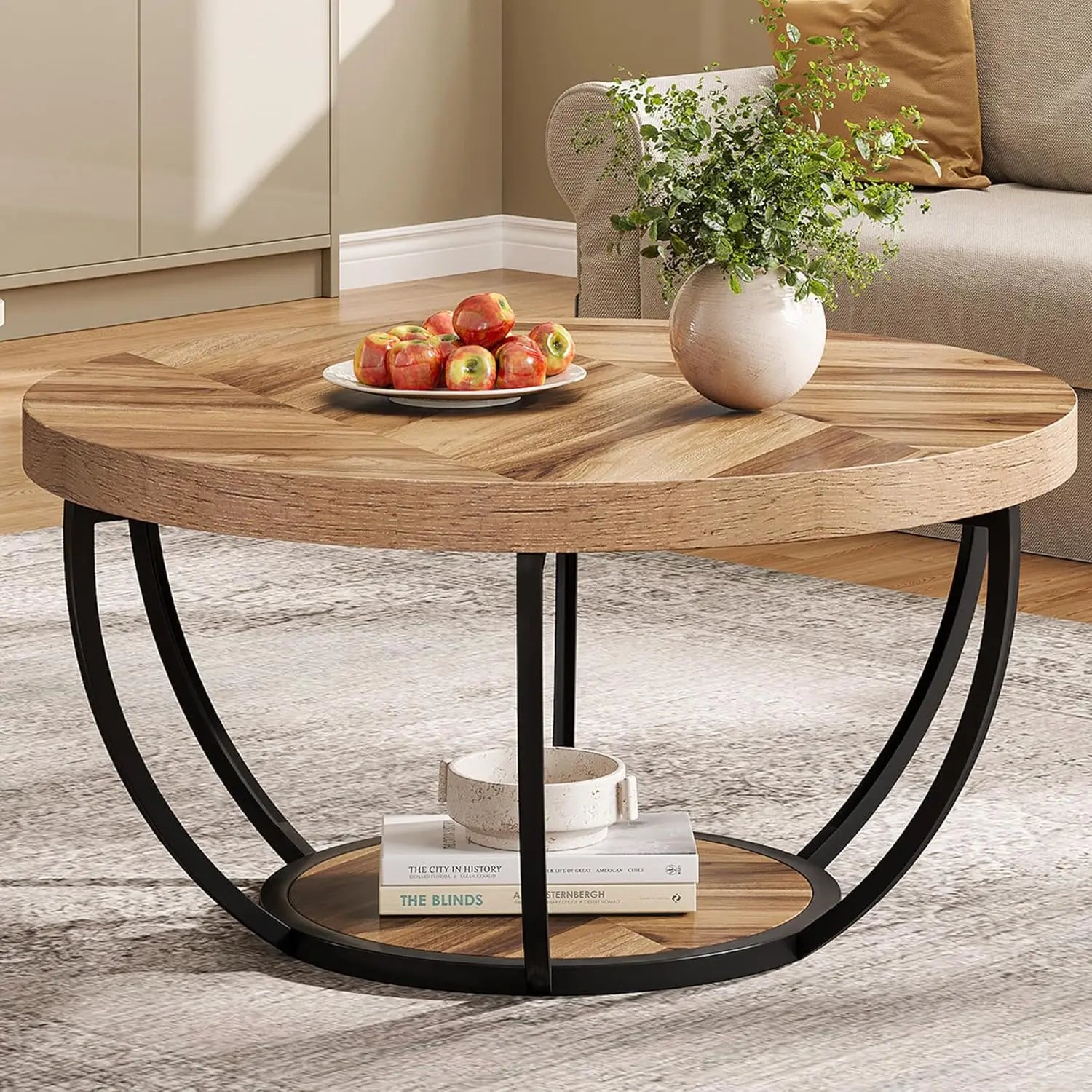 Harper Round Coffee Table with Storage Shelf