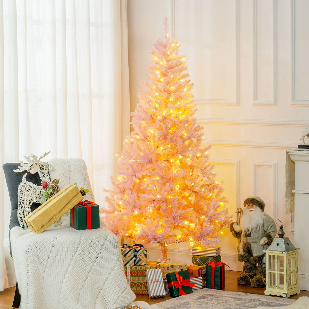 Ripplesong pink Christmas tree with lights in an indoor holiday setting