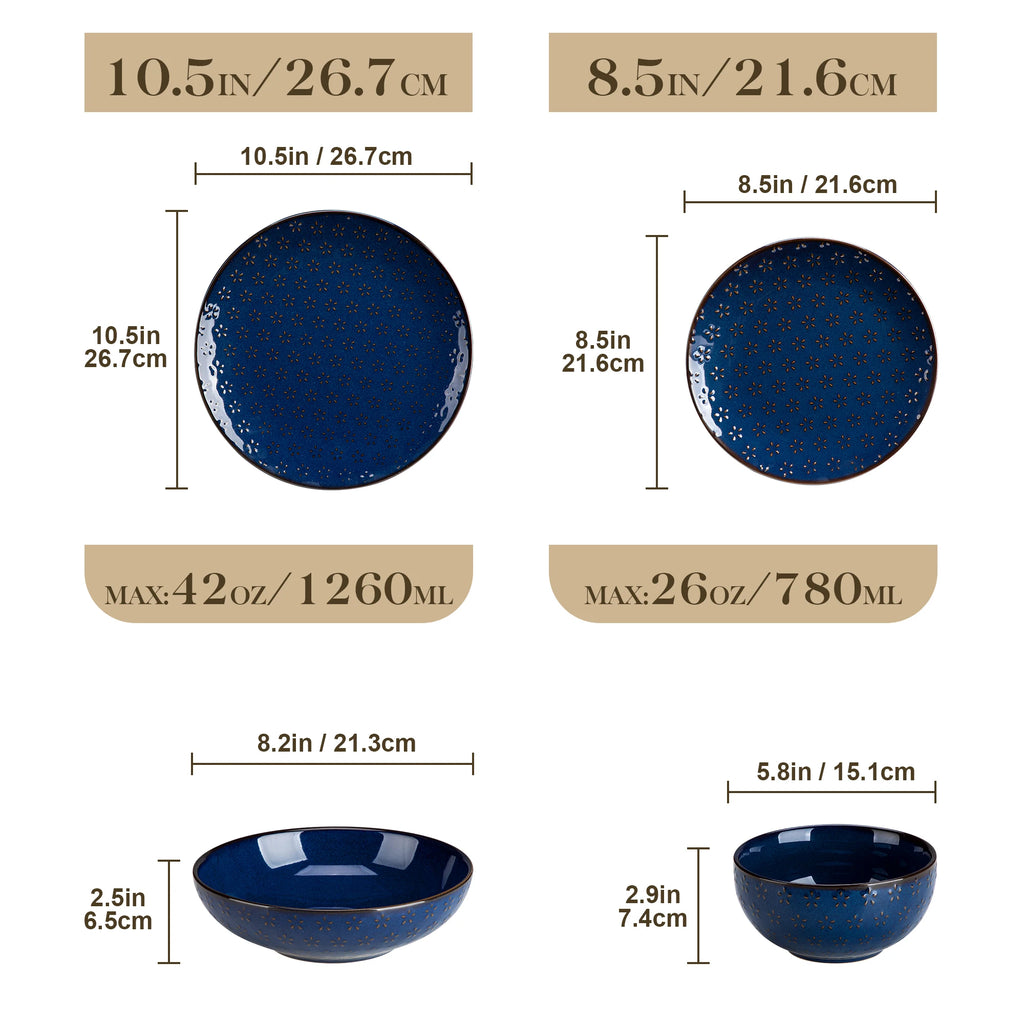 MALACASA Lydia Embossed Blue Stoneware Dinnerware