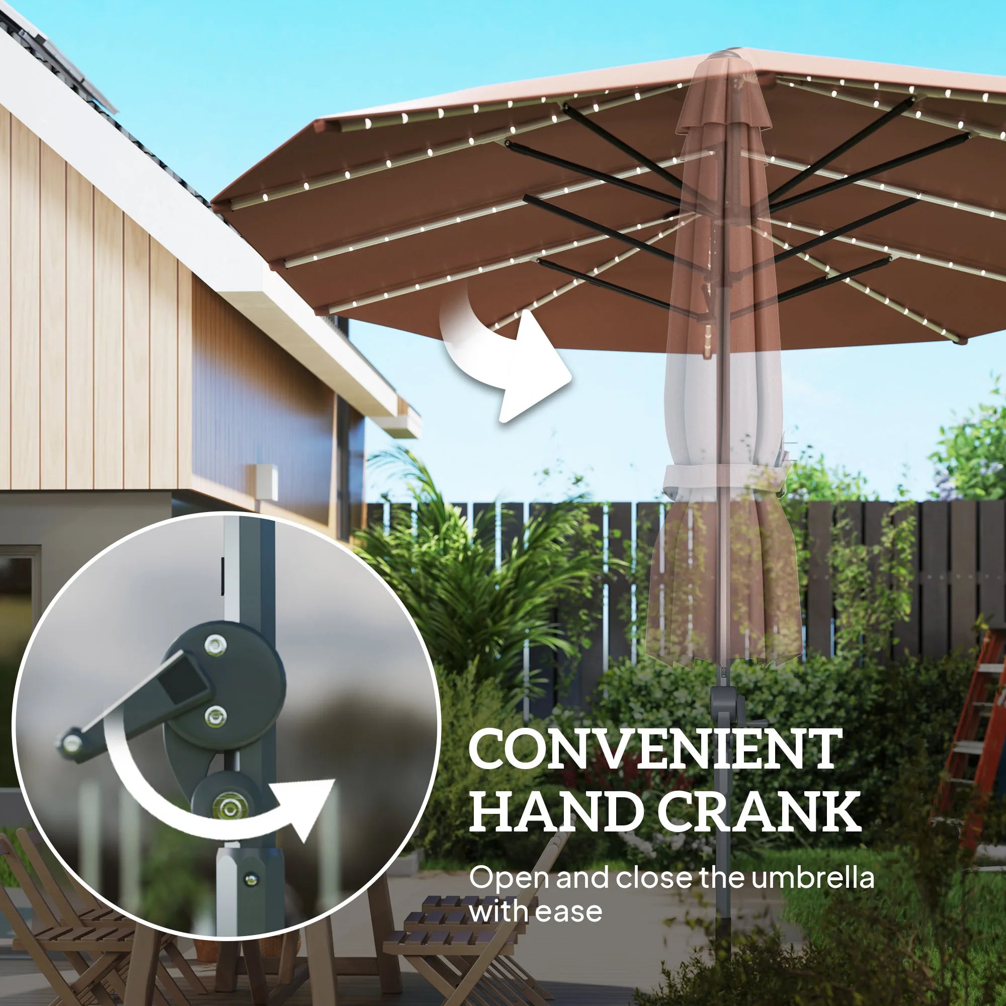 Serenvale 15' Solar LED Double-Sided Patio Umbrella – Tan