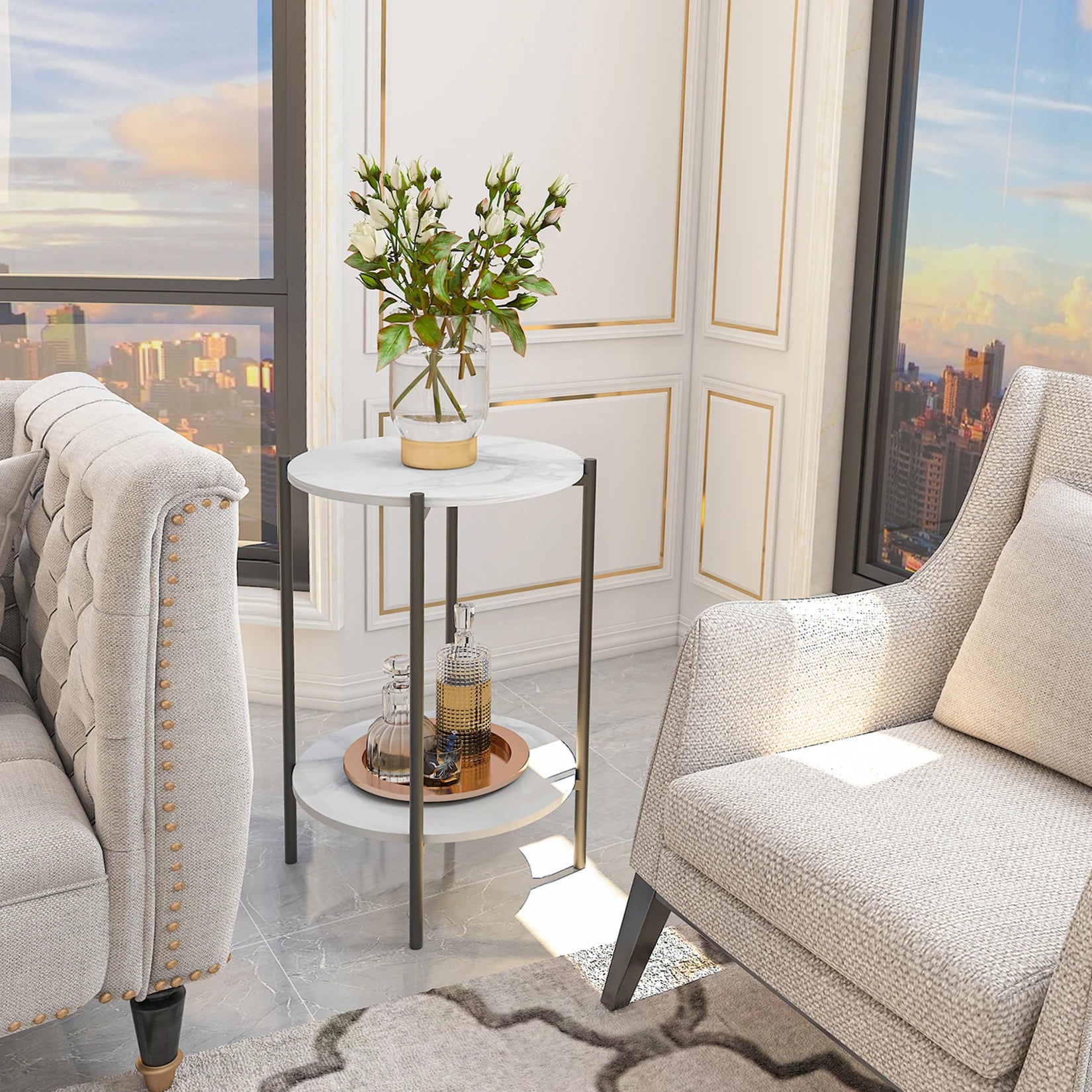Orlena Two-Tier Sintered Stone Side Table