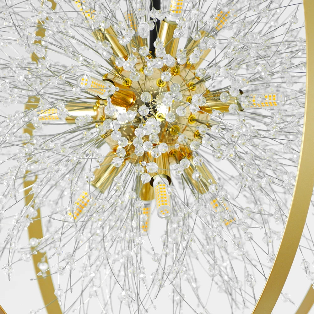 Glintseed globe chandelier suspended above a dining setting.