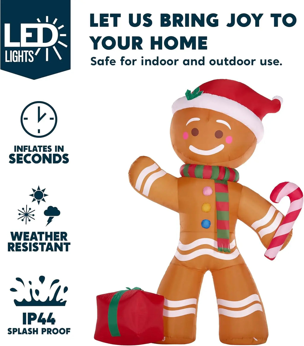 Gingerbelle gingerbread inflatable with LED lighting and seasonal display feature icons
