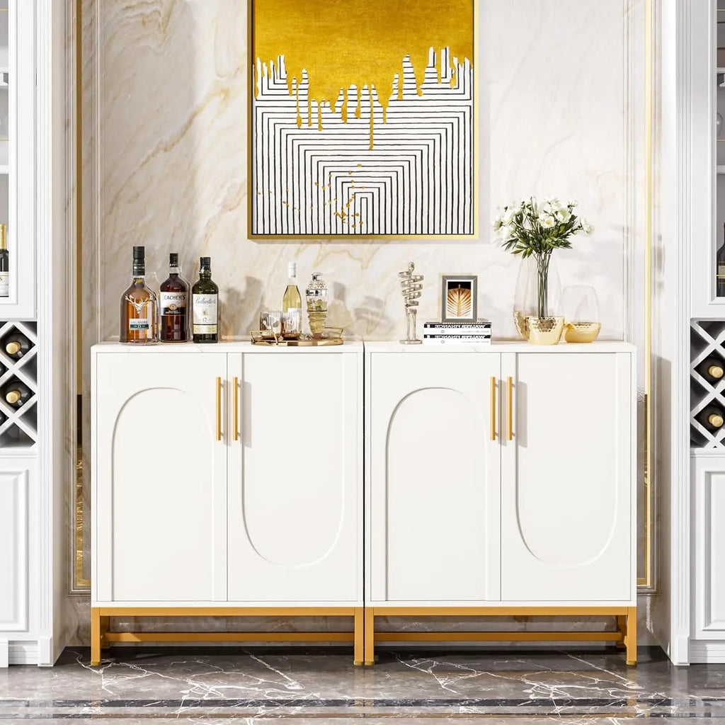 Lucy White & Gold Arched Door Buffet Cabinet
