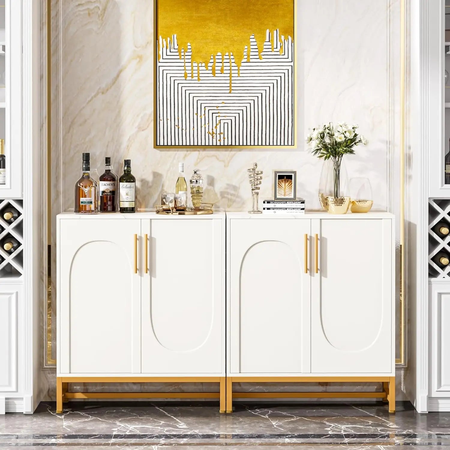 Lucy White & Gold Arched Door Buffet Cabinet