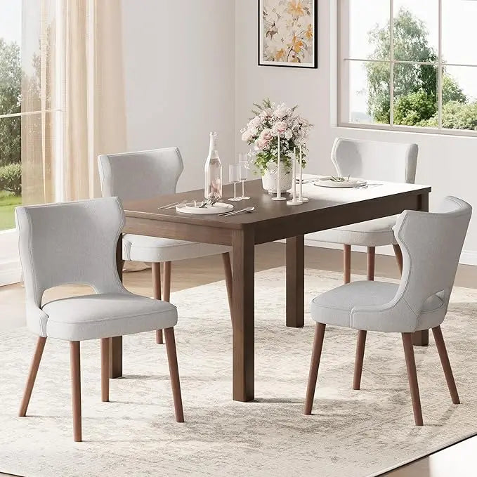 Curved Upholstered Wood Dining Chairs – Set of 4
