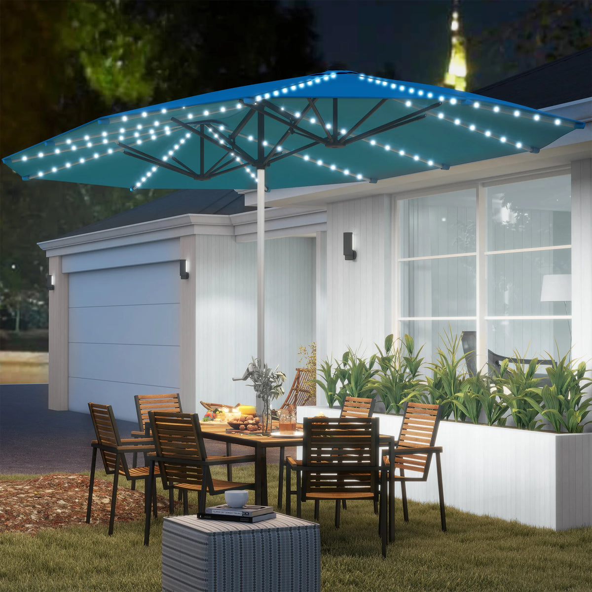 Bluehaven 15′ Solar LED Patio Umbrella – Blue