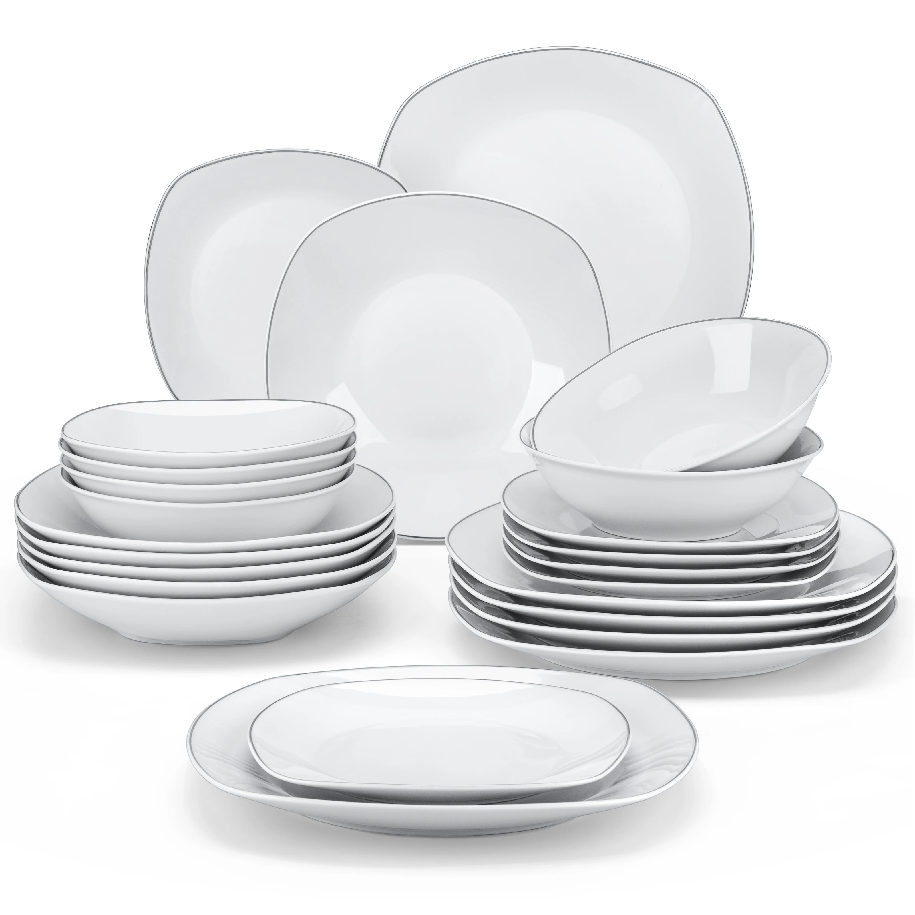 MALACASA Elisa Silver Trim Dinnerware