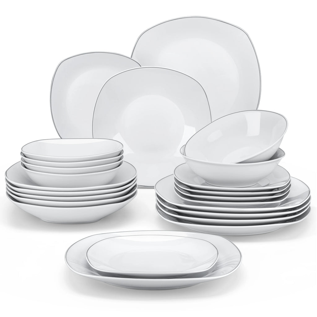 MALACASA Elisa Silver Trim Dinnerware