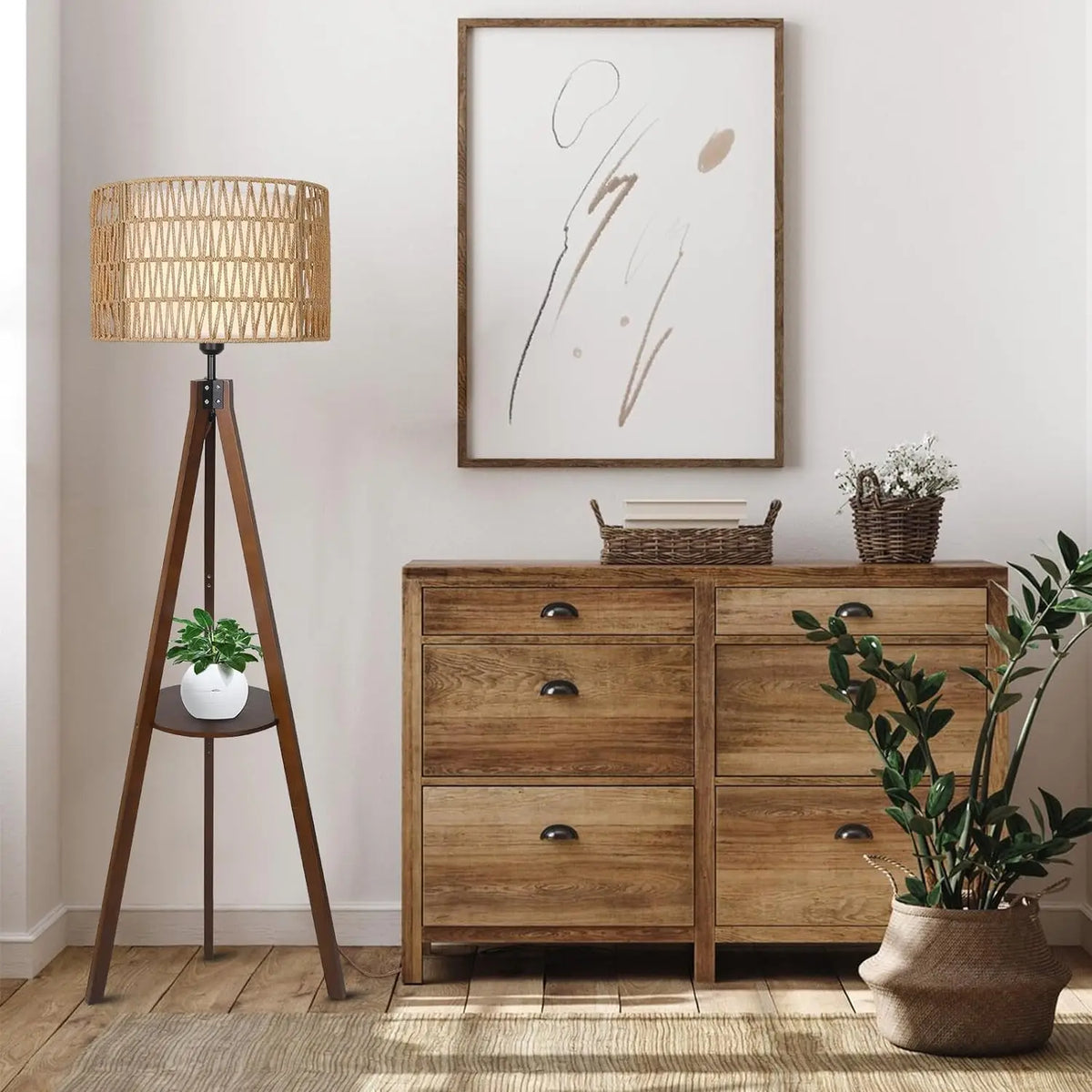 Arborweave Tripod Shelf Floor Lamp – Natural