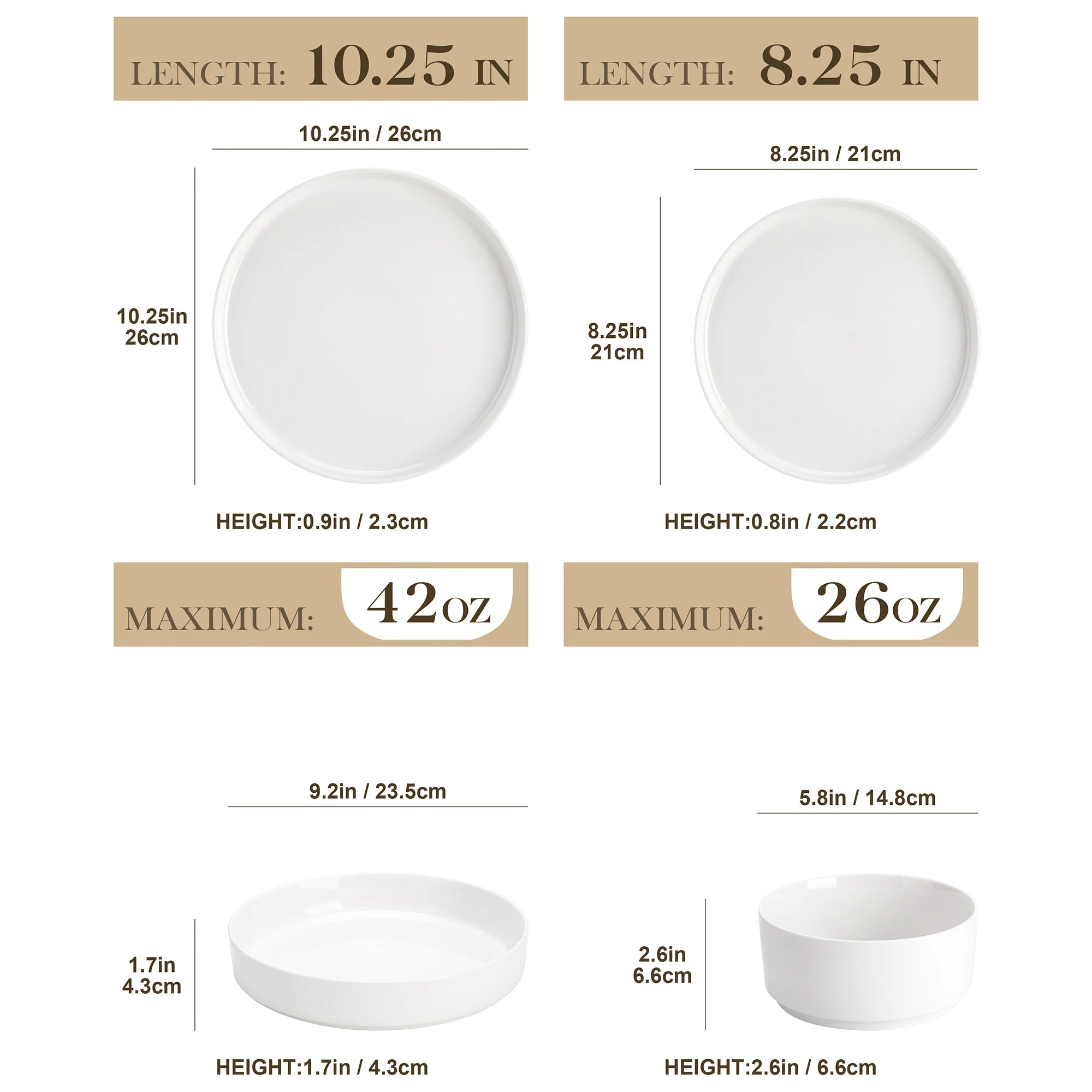 MALACASA Luna Series Ceramic Dinnerware Set - White or Black Rim