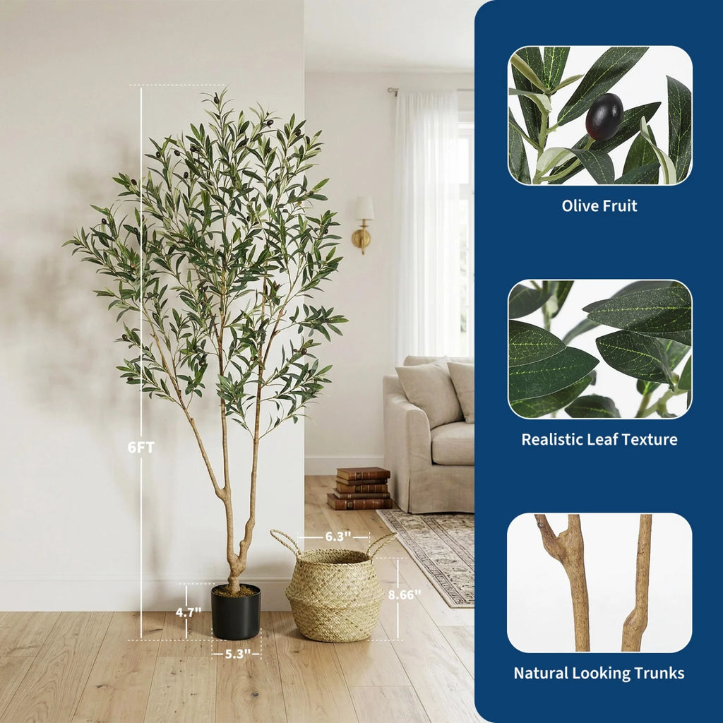 Pearlecho 6-Foot Artificial Olive Tree with Basket