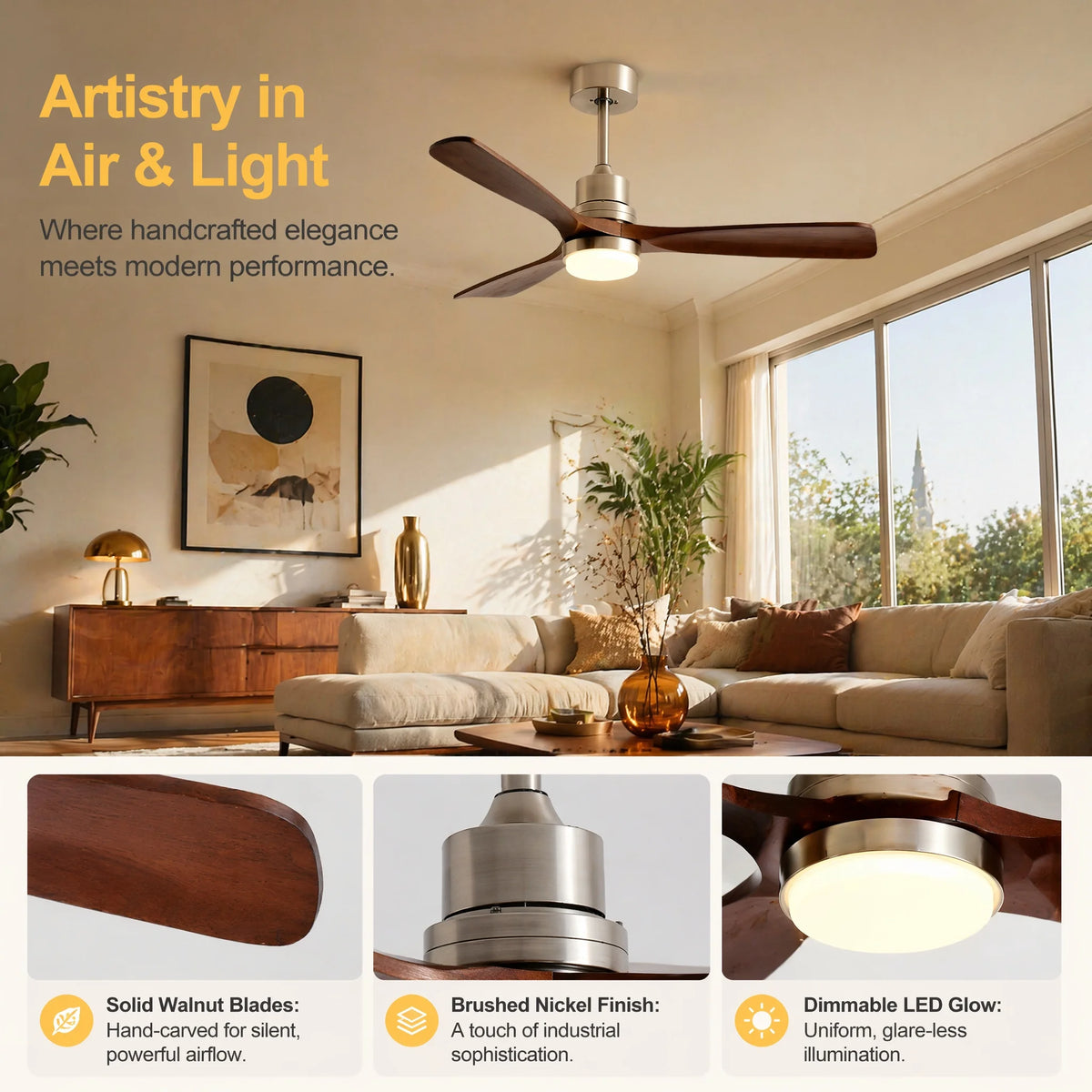 Mereford 52-Inch Ceiling Fan, Nickel