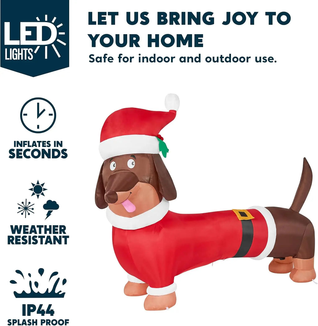 Wagglebright dachshund with Santa accessories and lighting and setup feature callouts.