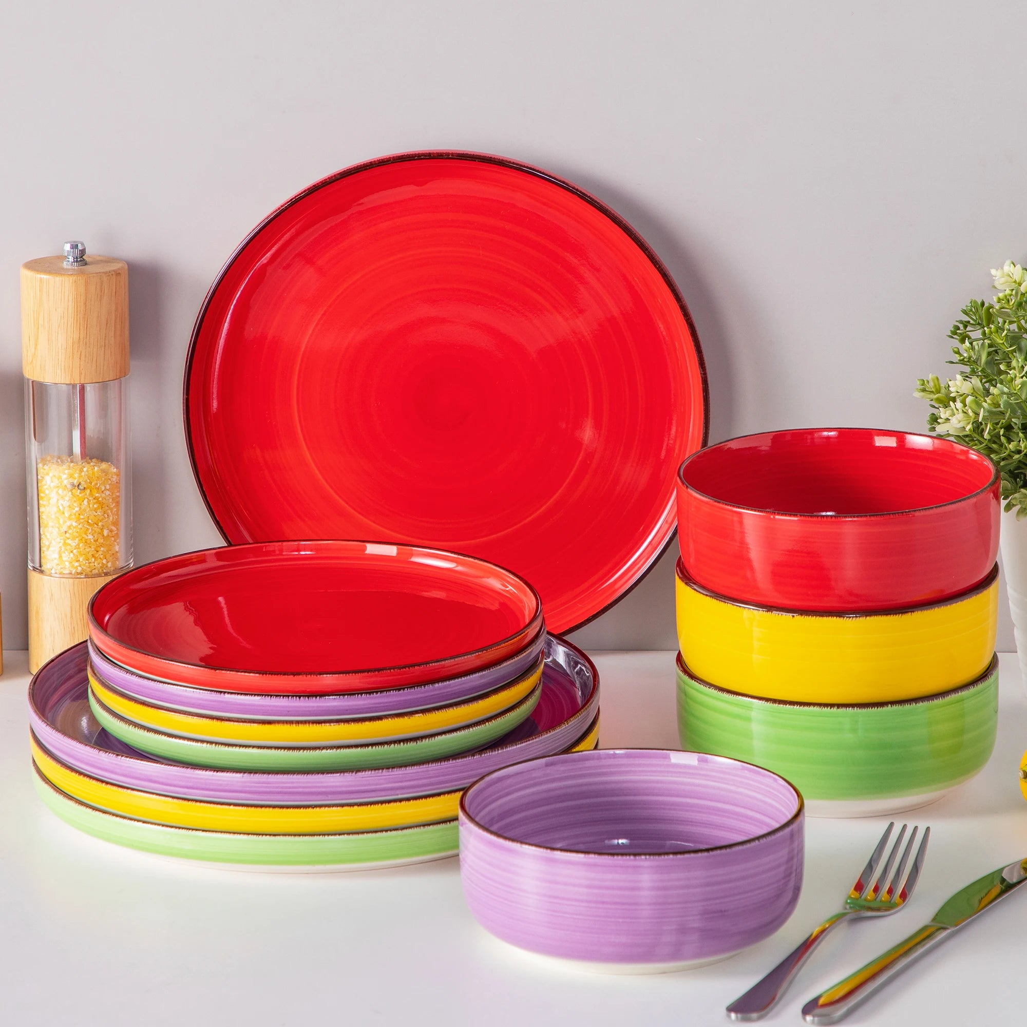 VANCASSO Bonita Lipped-Edge Stoneware Dinnerware Set – 12/18 Pieces, Multicolor