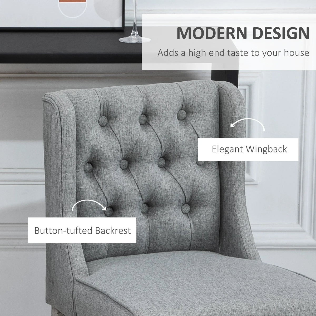 Tuftora upholstered counter stool with padded seat and tall button-tufted back