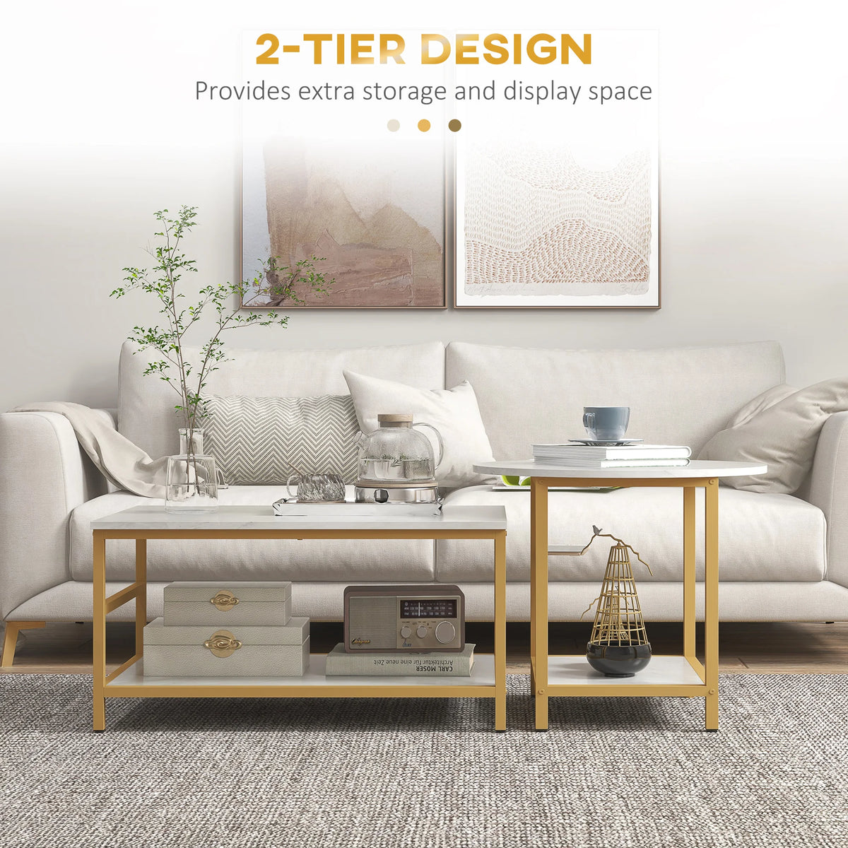 Gildmere two-tier design with an open lower shelf on each table