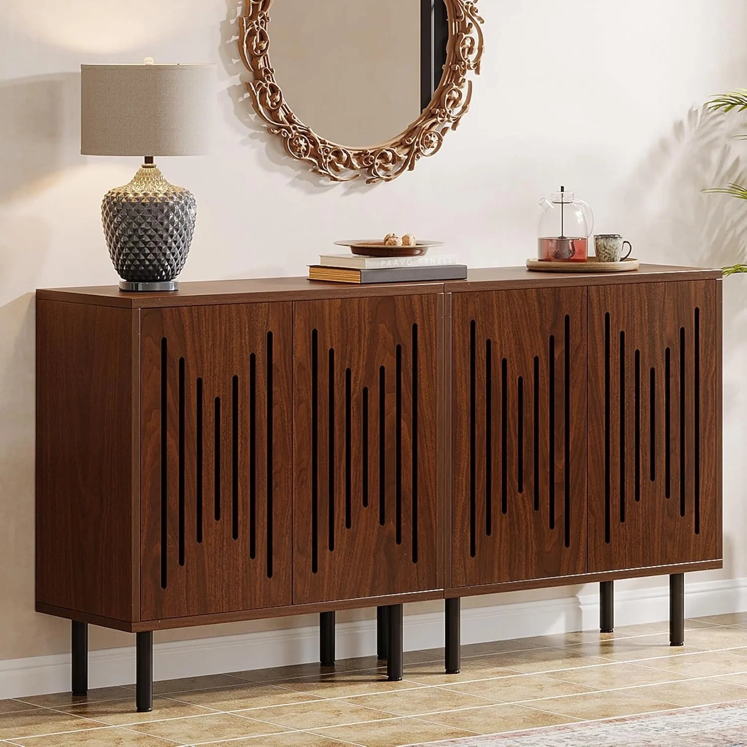 Walnut Slatted Sideboard Cabinet
