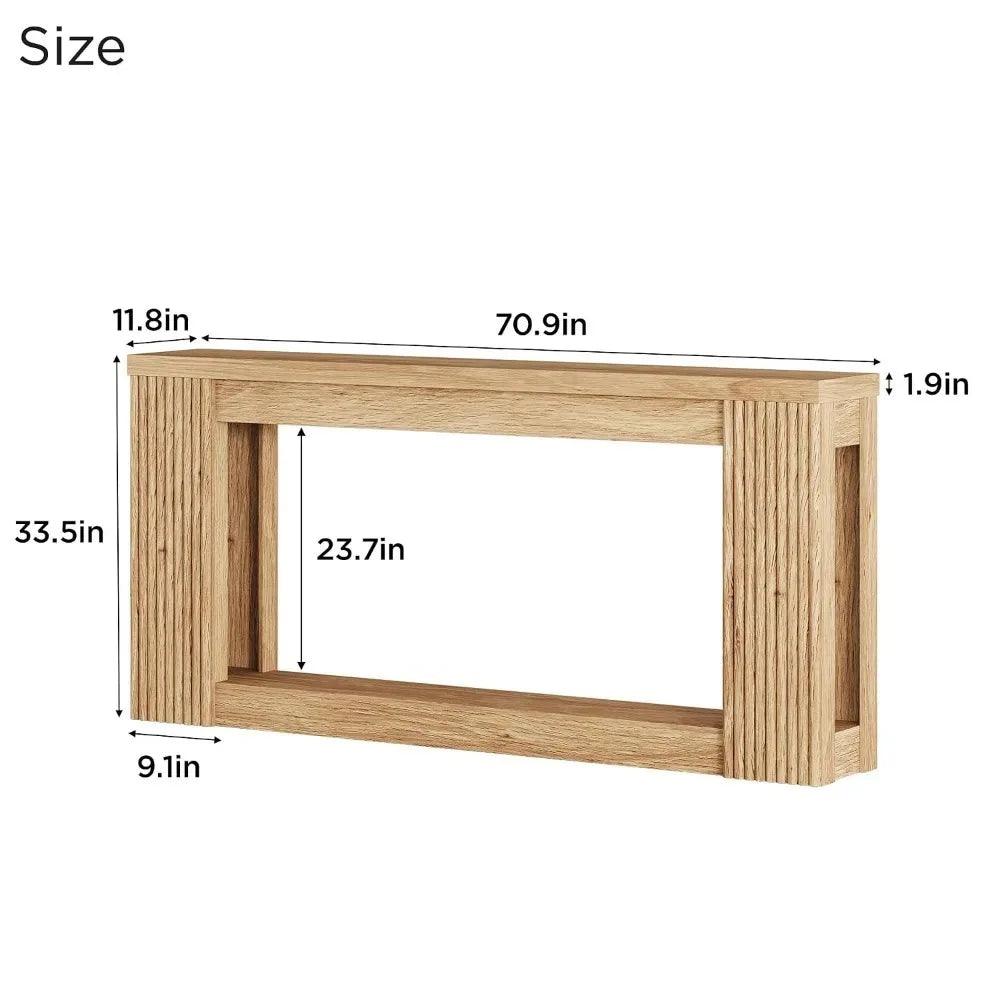 Alvienne natural table size graphic showing open center clearance and overall dimensions