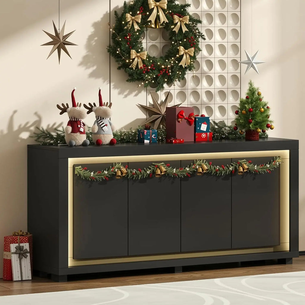 Driftloom LED sideboard styled with holiday decorations