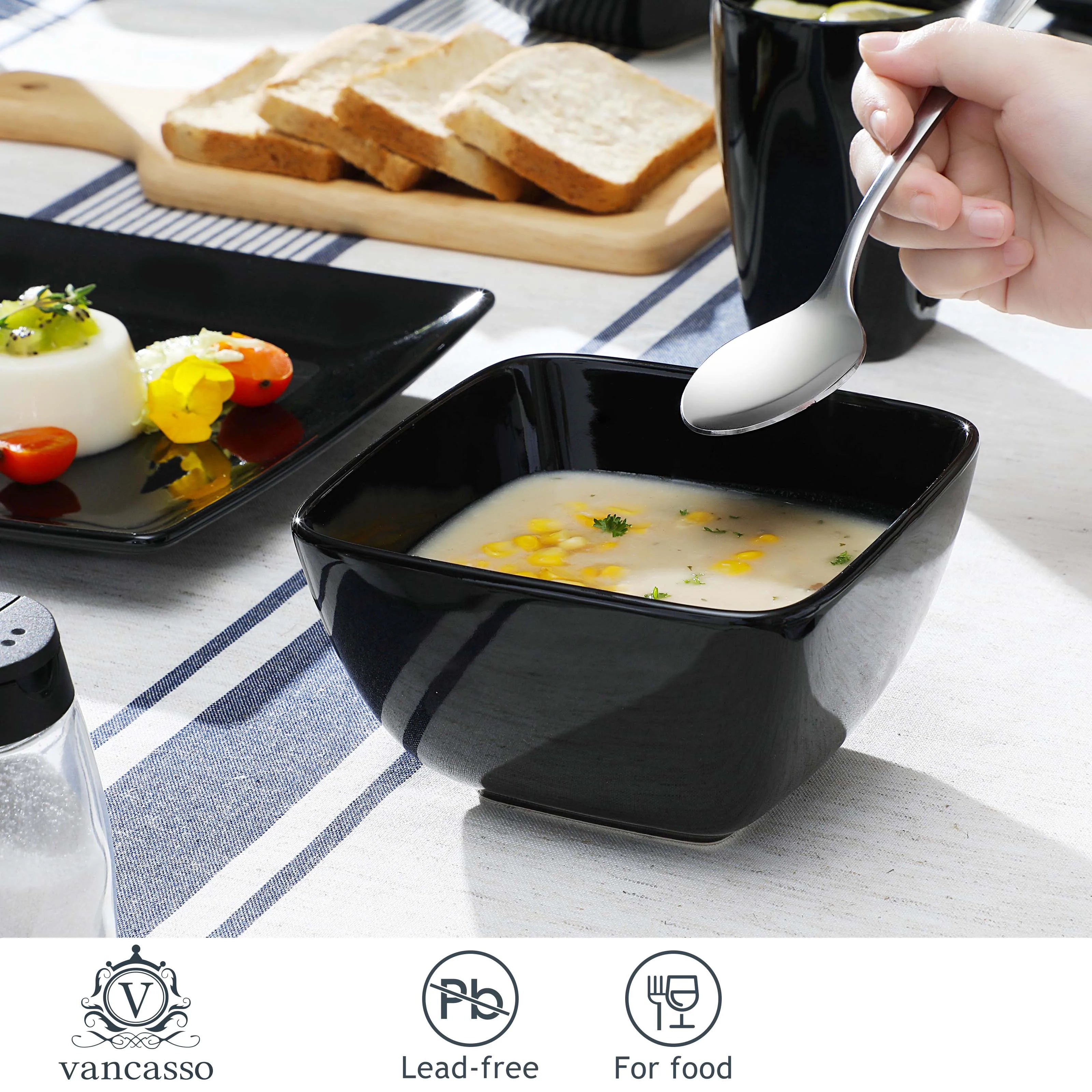 Vancasso SOHO Series Square Black Dinnerware Set
