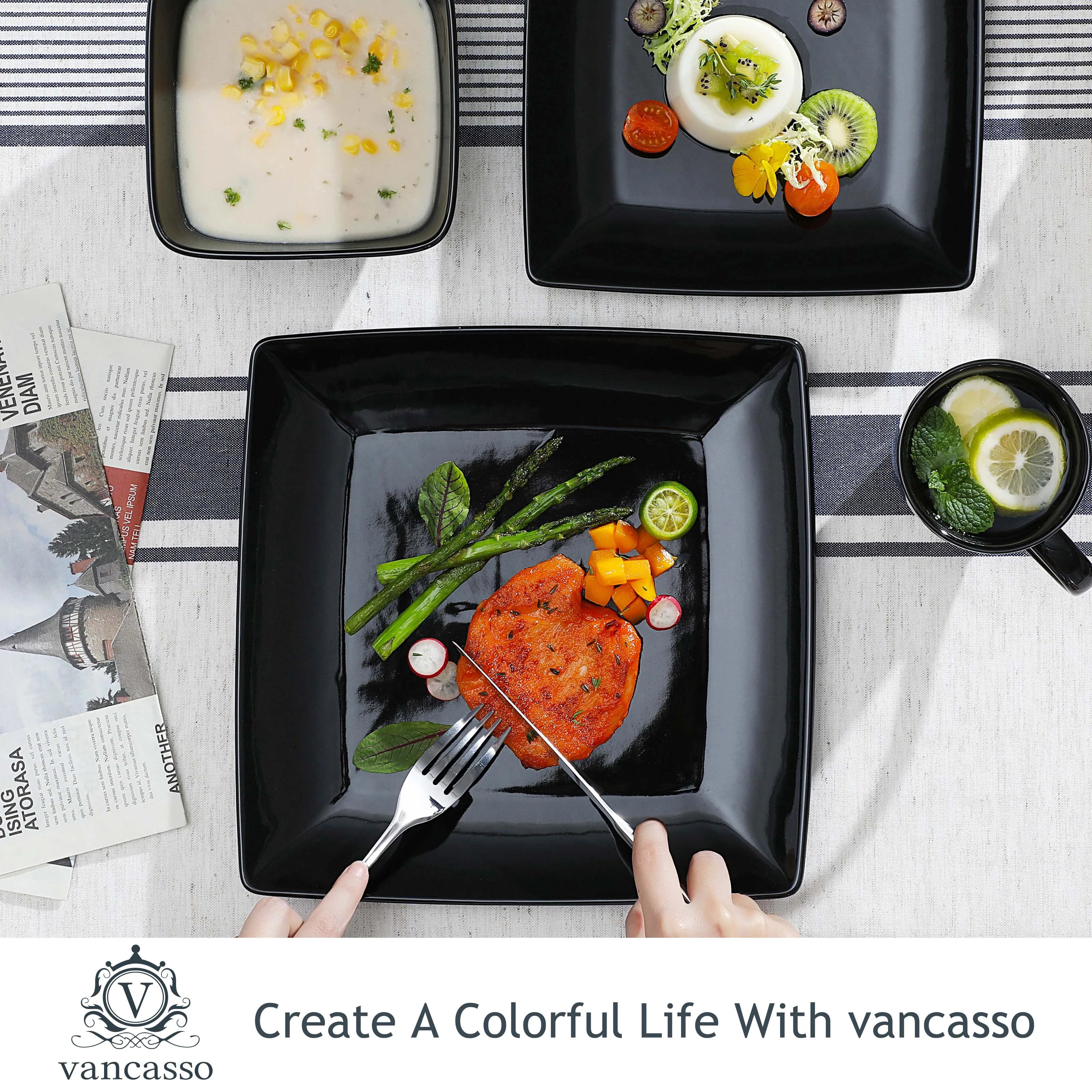 Vancasso SOHO Series Square Black Dinnerware Set
