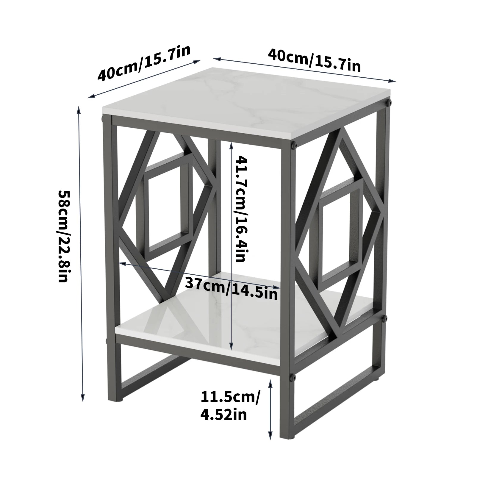Small table with dimensions labeled on a white background