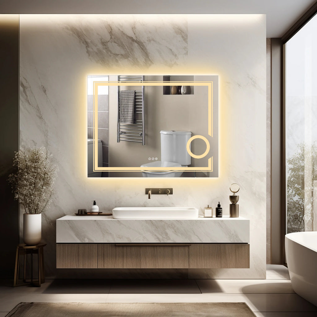 LED Smart Bathroom Mirror with 3X Magnifier, Anti-Fog