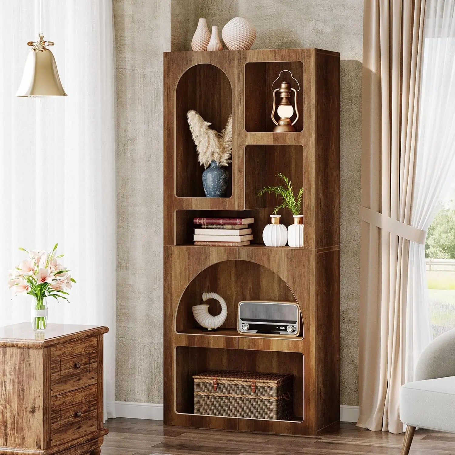 Geometric Bookshelf – 5-Shelf Arched Freestanding Bookcase