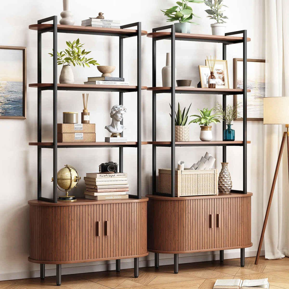 Fableecho tall bookcases styled side by side