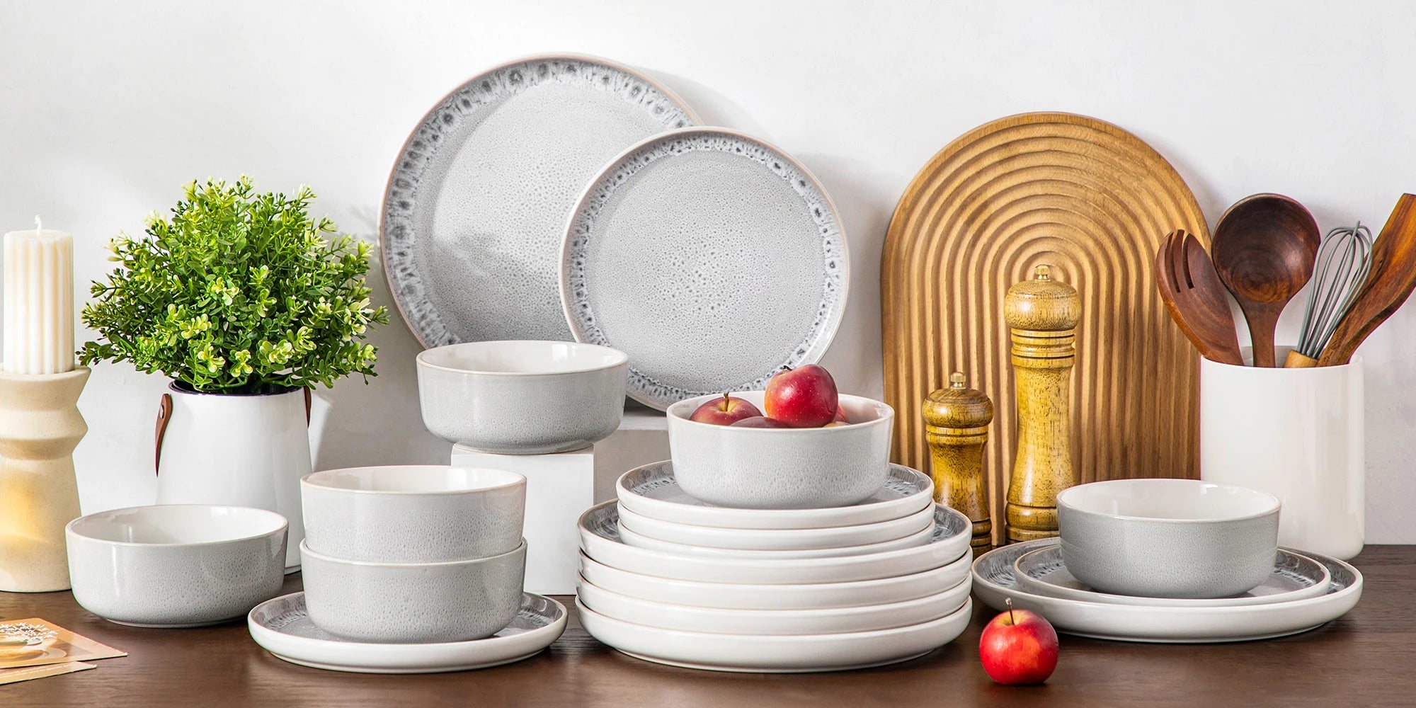 Vancasso SNOW Series Reactive Glaze Stoneware Dinnerware Set – Grey, 18 or 36 Pieces