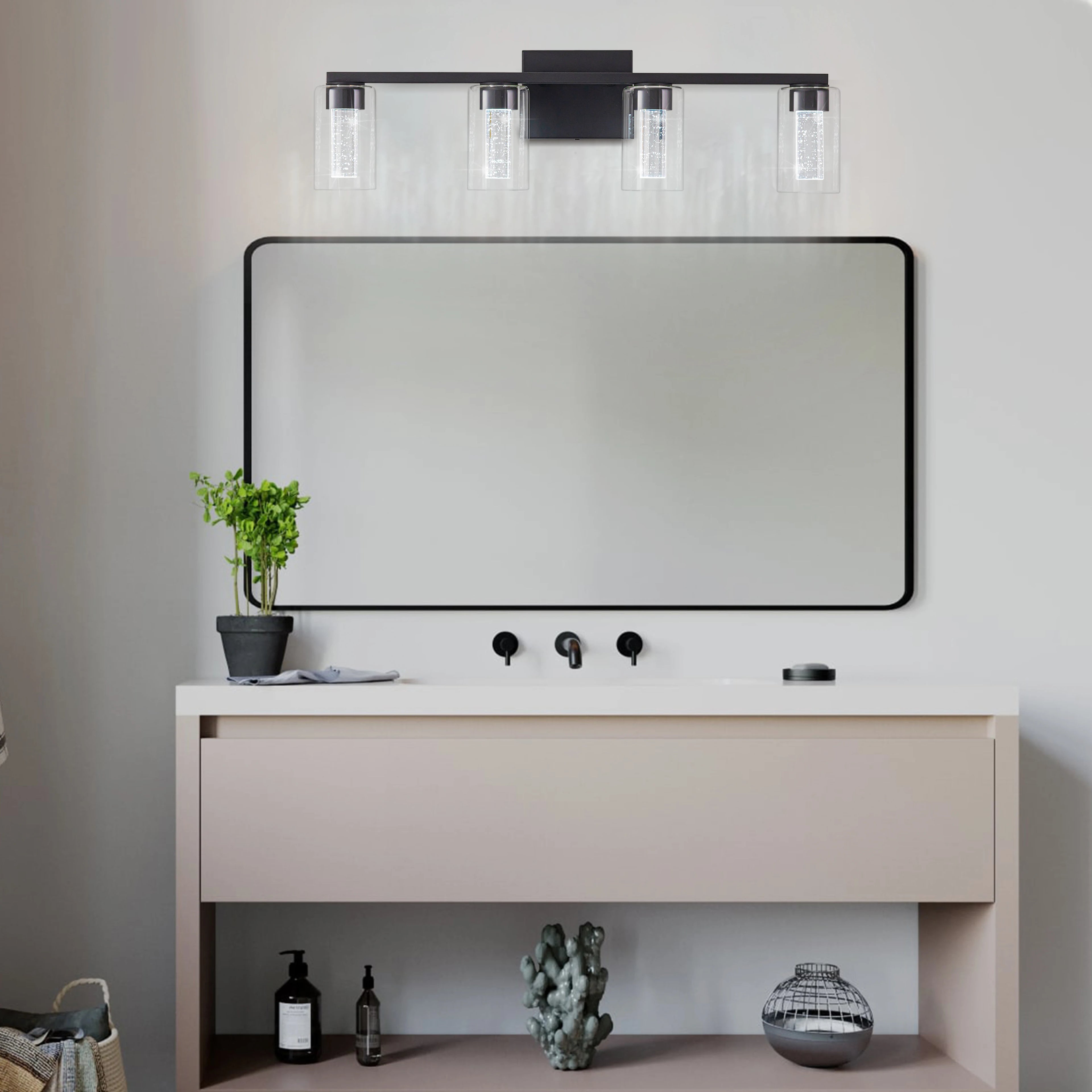 Crestline Four-Light Glass Vanity Sconce – Black
