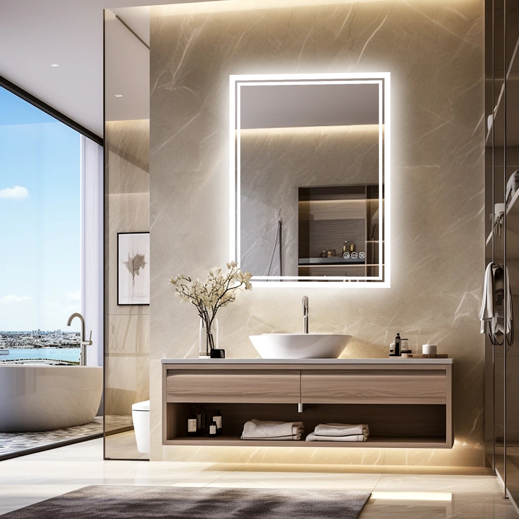 Aurora LED Rectangle Bathroom Mirror