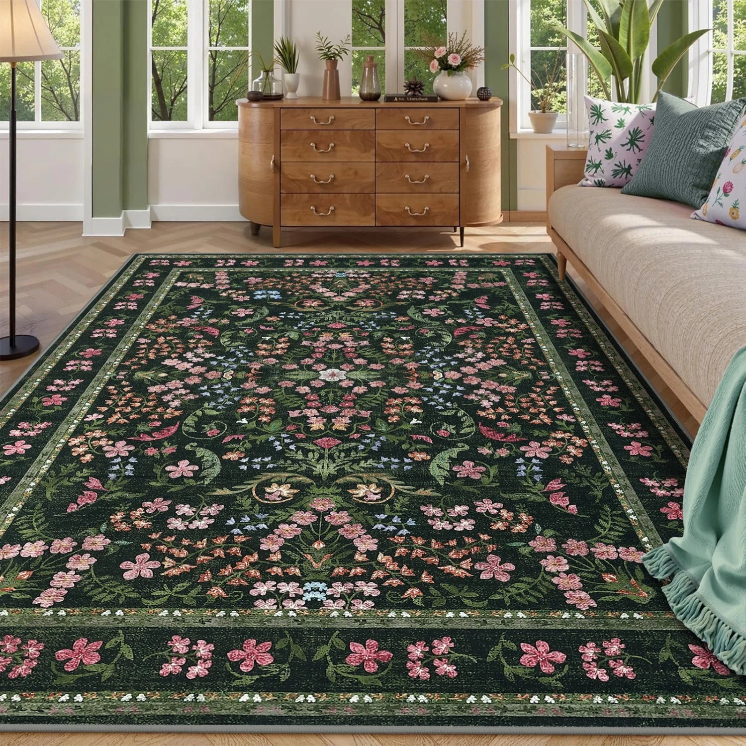 Vireya Washable Floral Area Rug