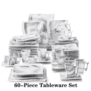 MALACASA Flora Gray & White Marble Porcelain Dinnerware Set – 30/60 Pieces