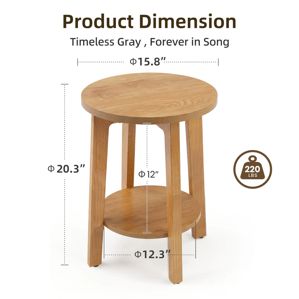 Reverieecho side table dimensions showing 15.8-inch diameter and 20.3-inch height