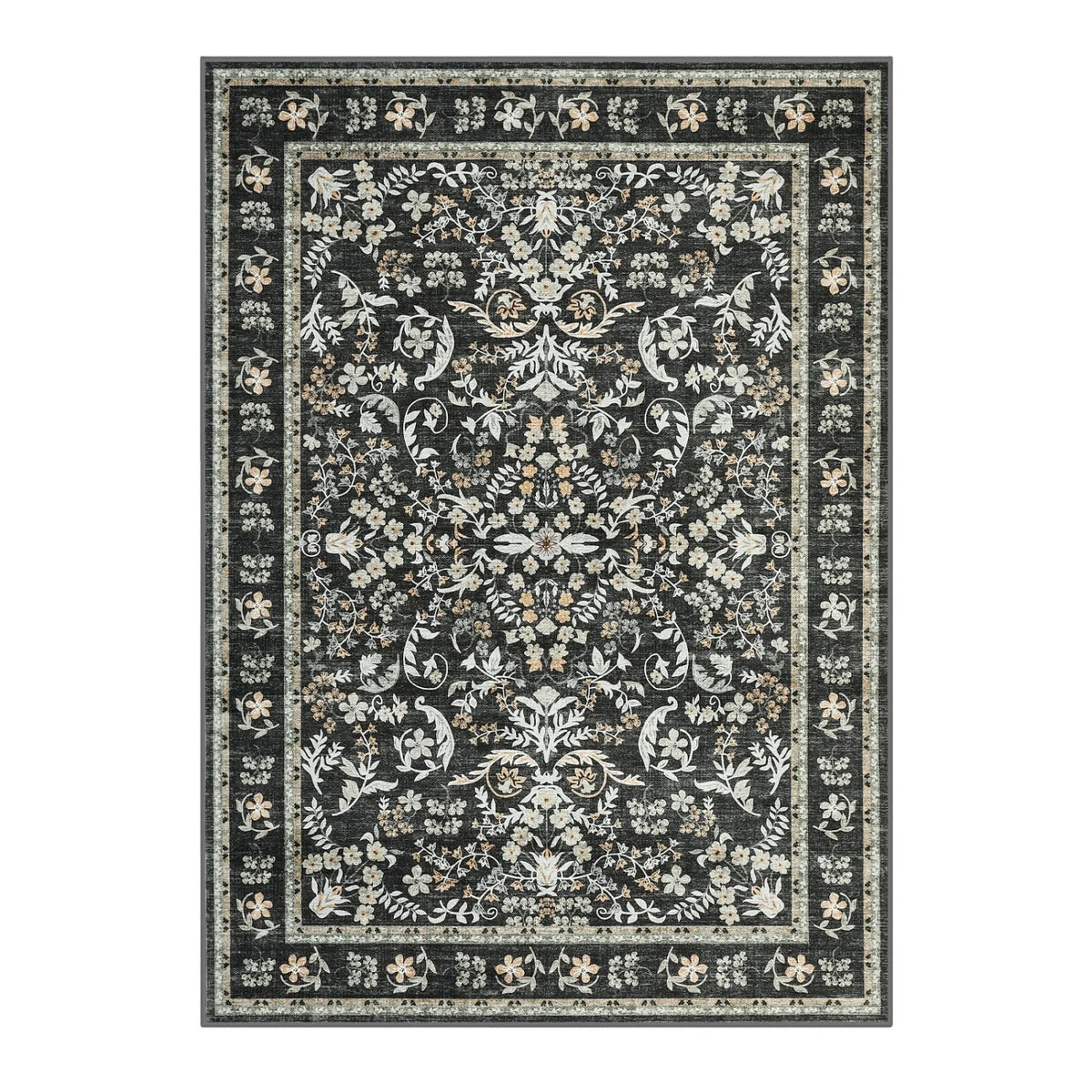 Meadowlark Black floral area rug product view