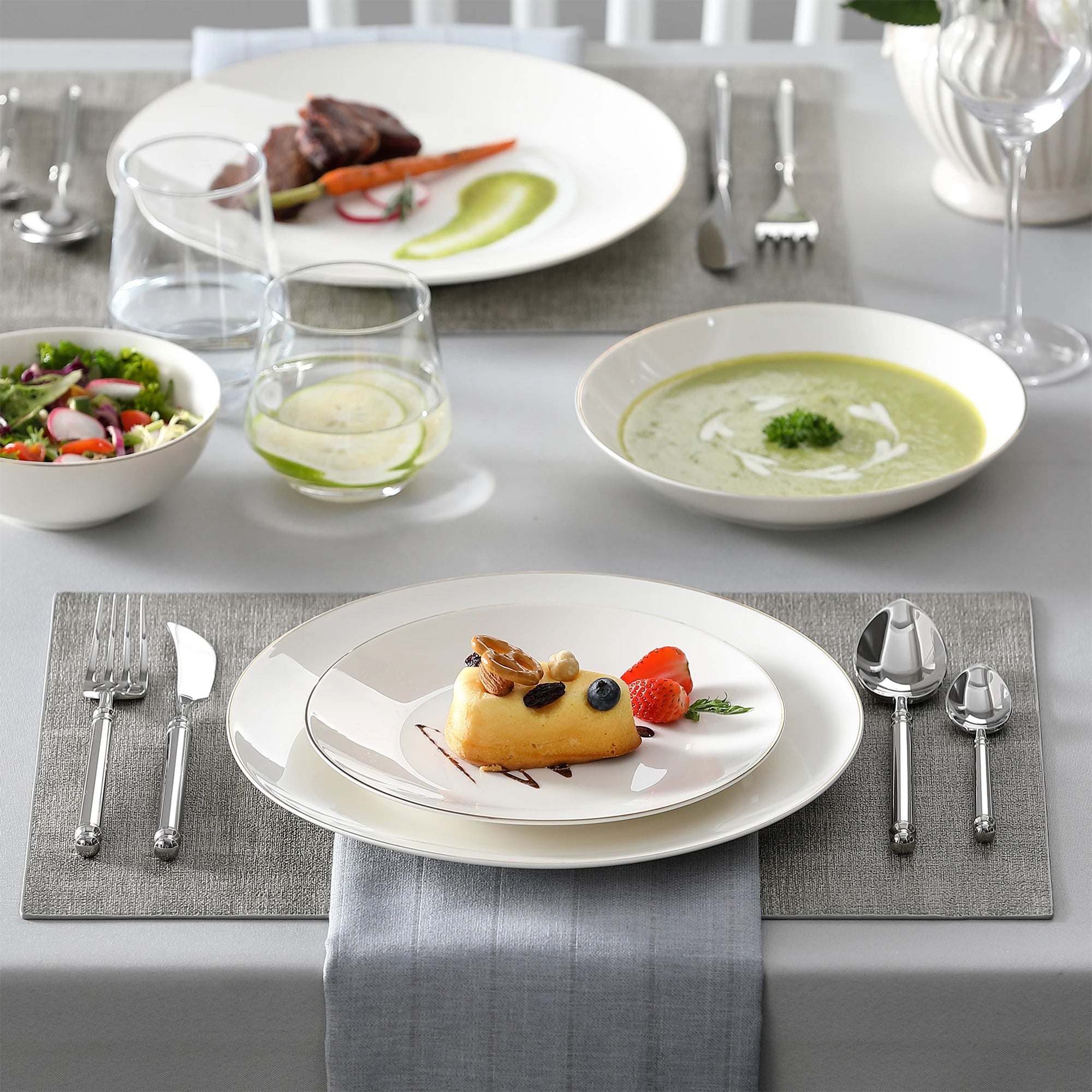 MALACASA Jera Gold Trim - Round Bone China Dinnerware Set - 16 or 32 Pieces
