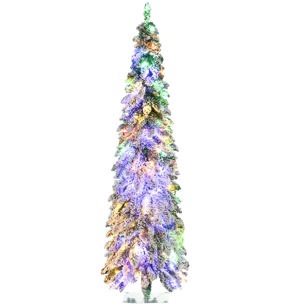 Snowspire slim snow-flocked pencil Christmas tree with dual-color LED lights