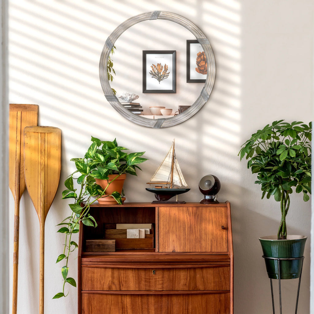 Lioren Round Wood Wall Mirror