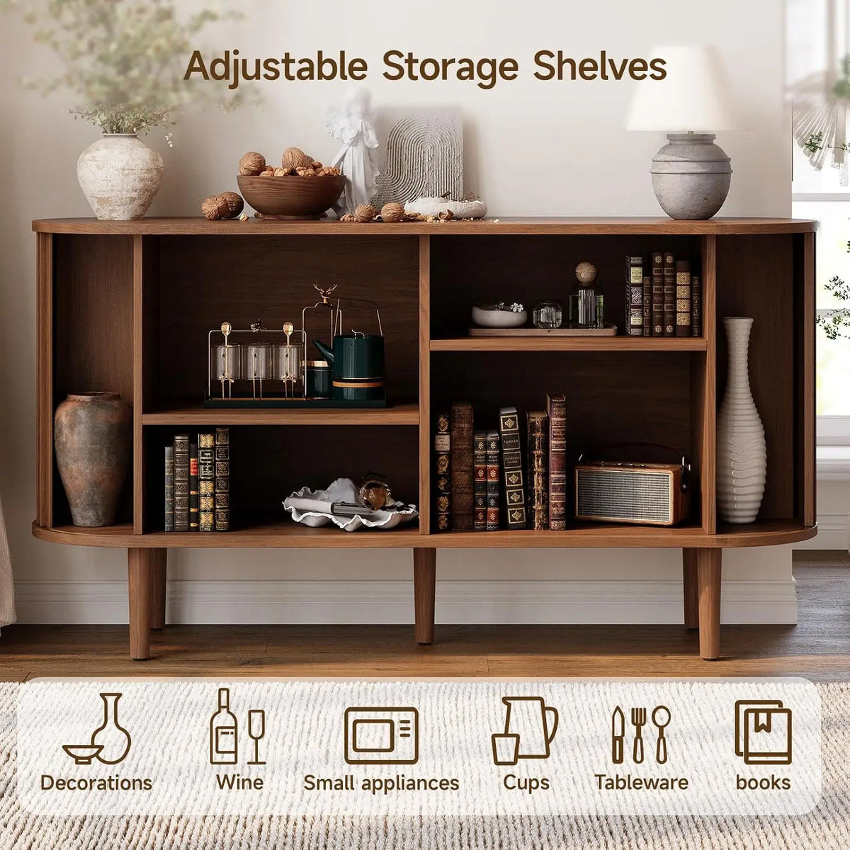 Liltcrest adjustable middle shelves shown at different heights