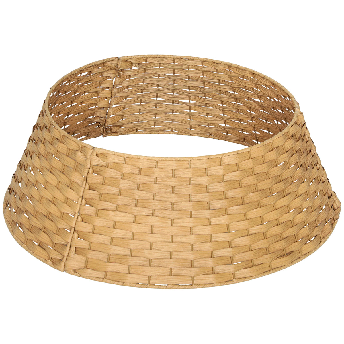 Weavecrest Christmas tree collar with a natural-tone woven plastic finish and tapered round shape