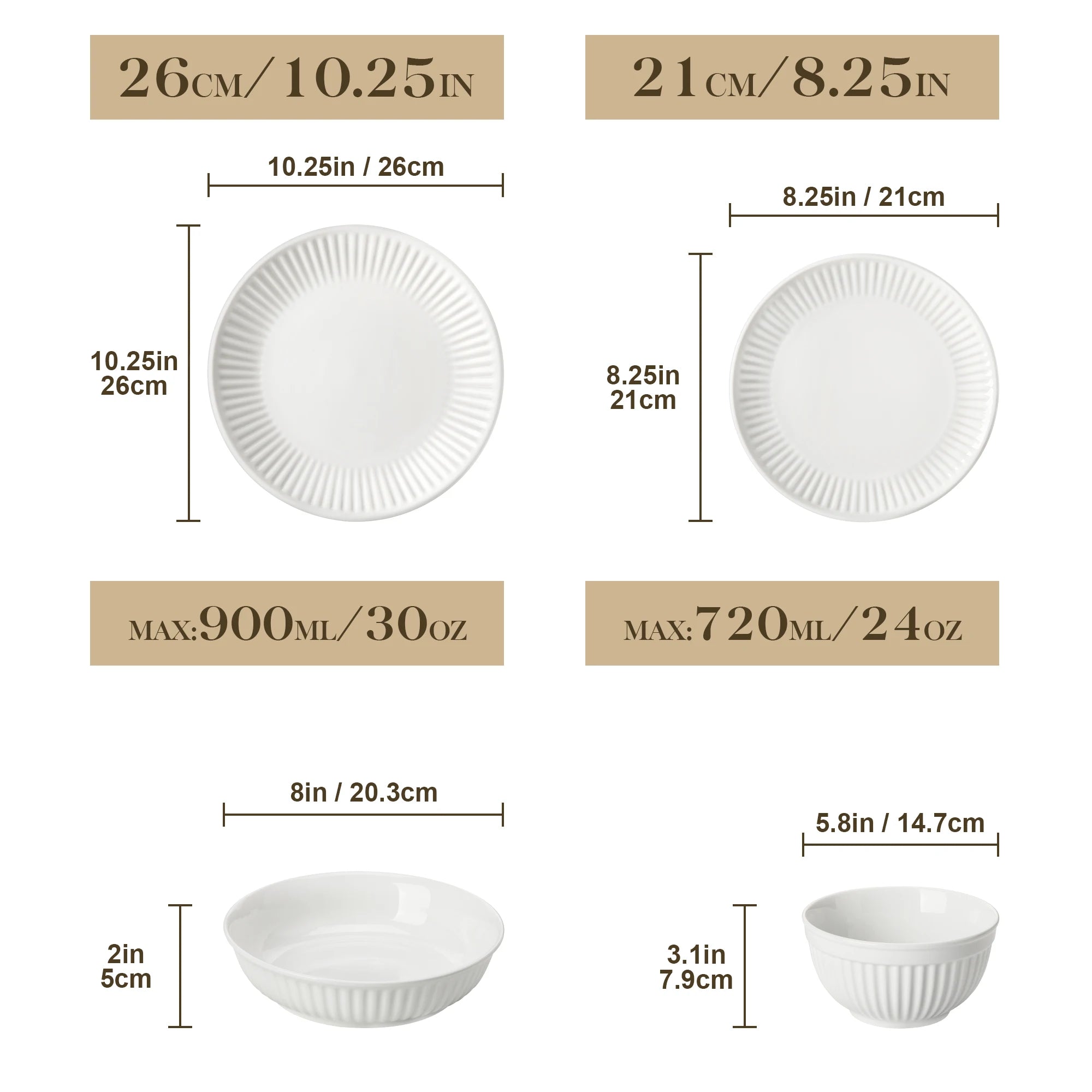MALACASA LEILA Porcelain Dinnerware Set – White or White with Black Rim, 12–32 Pieces