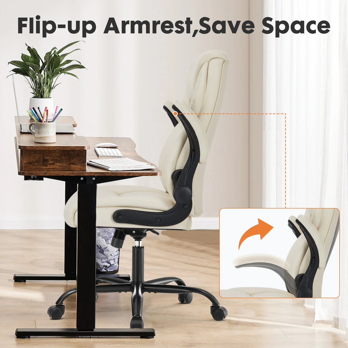 Opalline PU Leather Office Chair with Flip-Up Arms