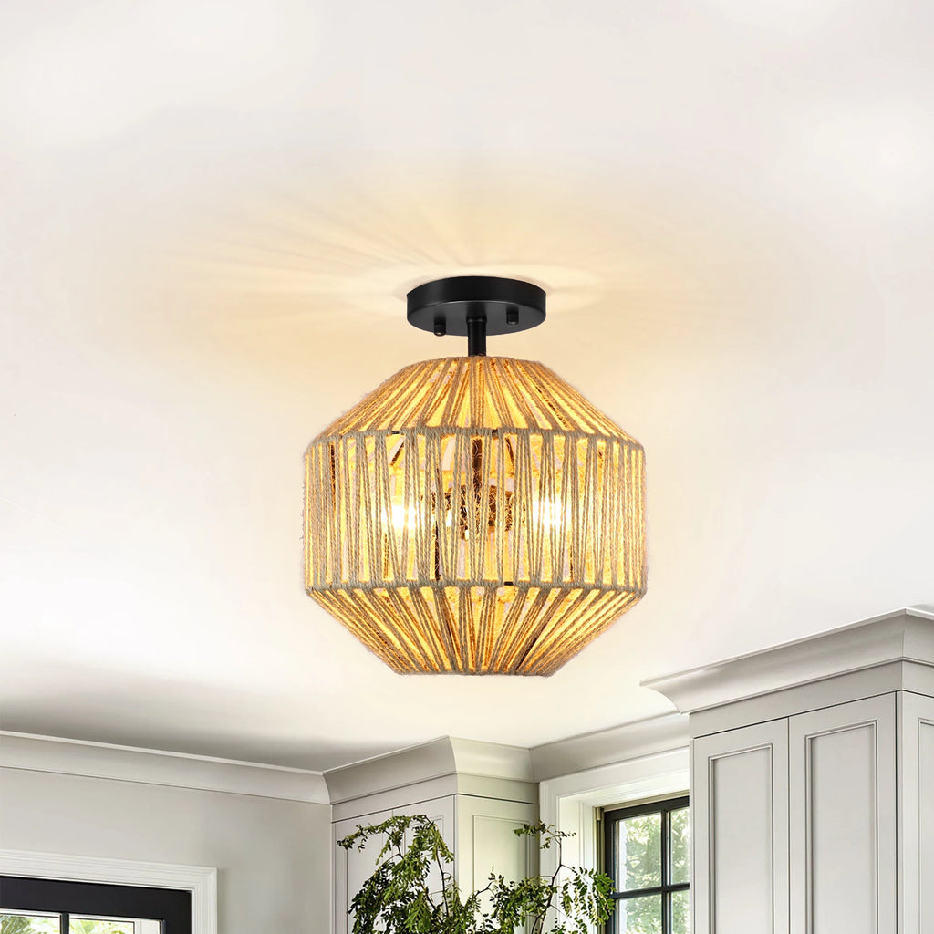 Hearthweave Two-Light Rattan Flush Mount